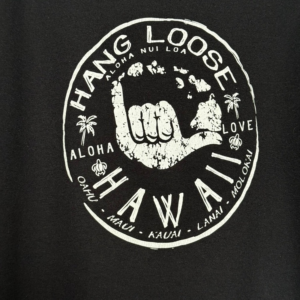 Vintage Hang Loose Hawaii Hoodie Black Shaka Graphic Sweatshirt Mens M
